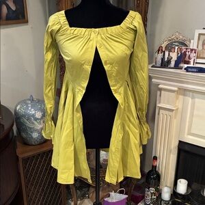 Green Button-Front Long Sleeve Dress